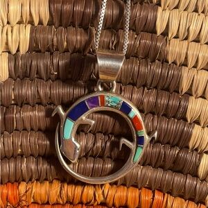 Native American Silver Multicolor Pendant Necklace